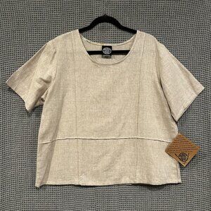 Produce Company 100% Linen Short Sleeve Shirt Lagenlook Size Large